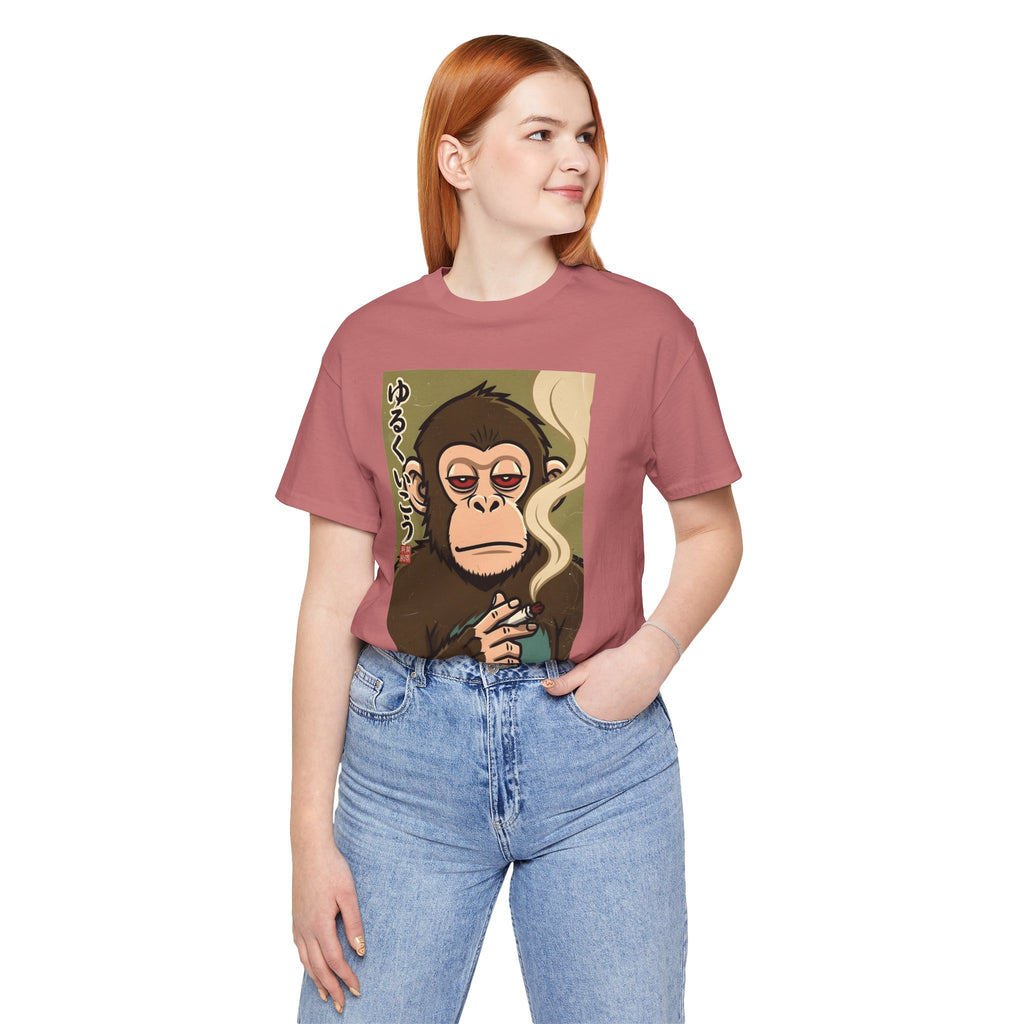 Smoking Monkey Graphic Tee — Japanese Retro Ape Illustration T-Shirt