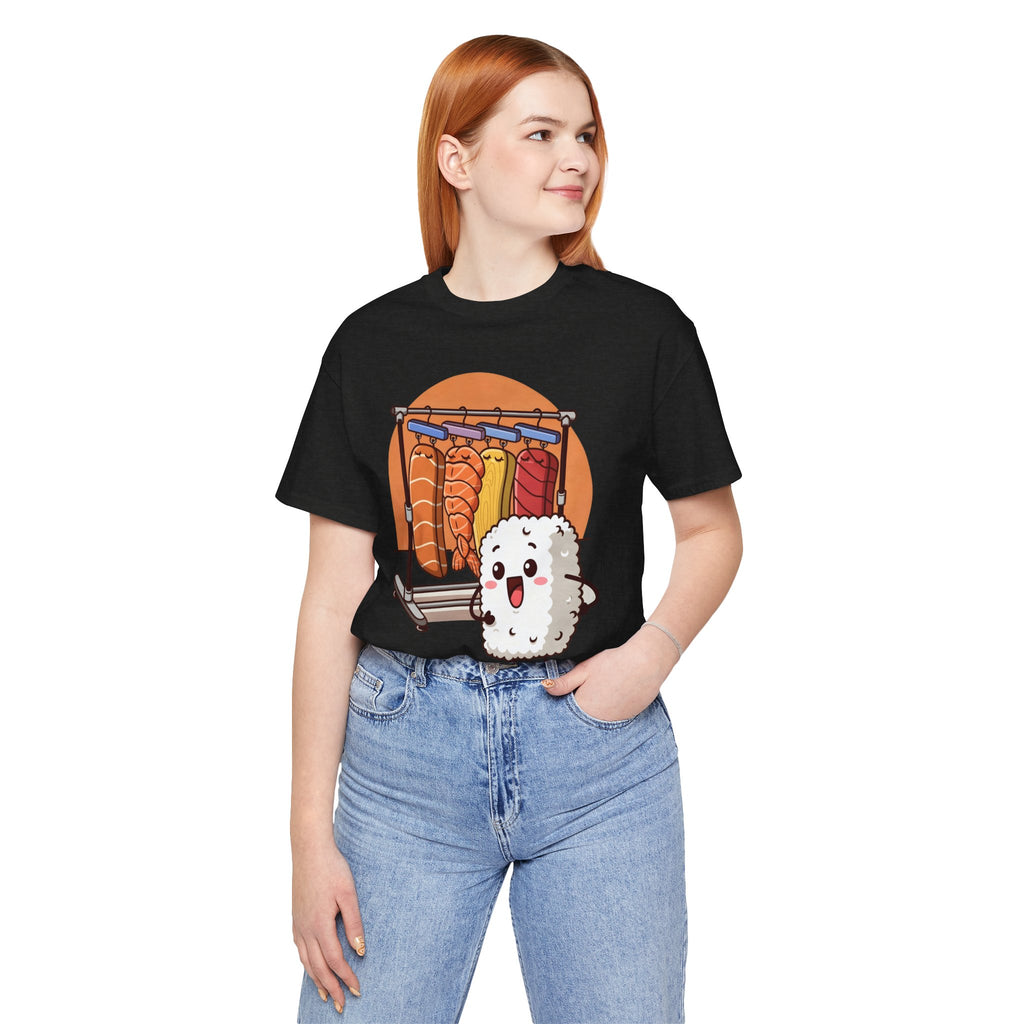 Cute Sushi Rice Cartoon T‑Shirt — Kawaii Nigiri Character Tee