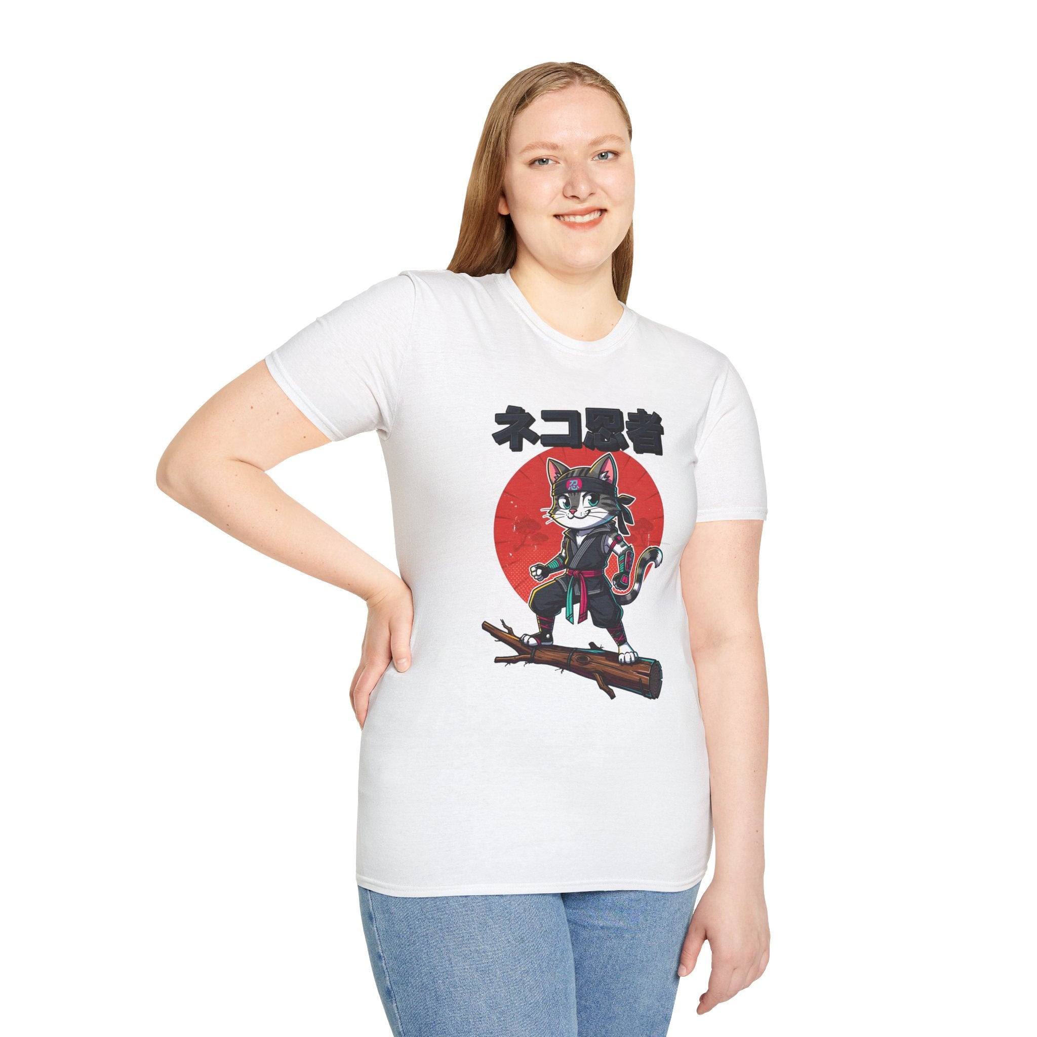 Neko Ronin Cat T-Shirt – Samurai Cat with Red Sun Japanese Text