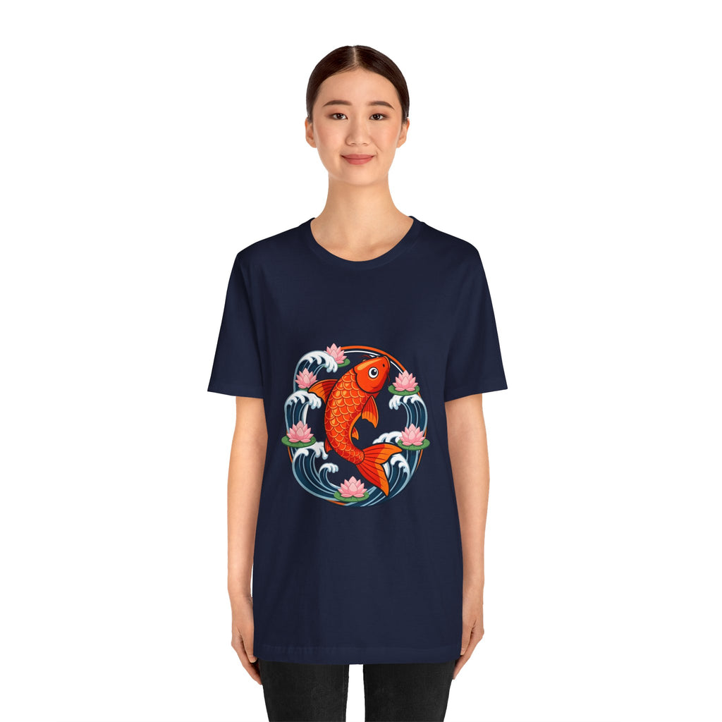 Koi Circle Graphic Tee — Japanese Koi Fish Waves & Lotus T-Shirt
