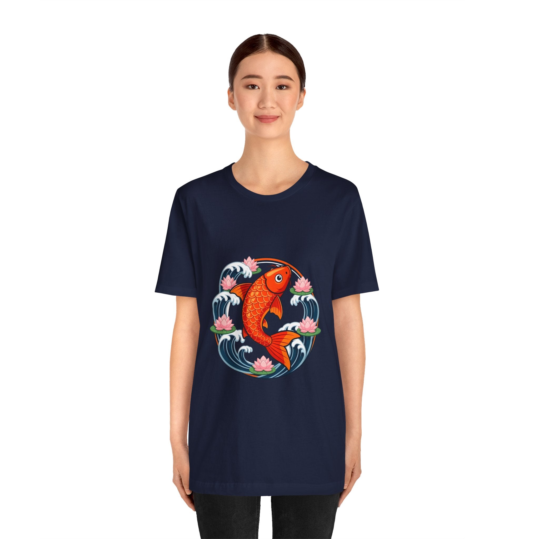 Koi Circle Graphic Tee — Japanese Koi Fish Waves & Lotus T-Shirt