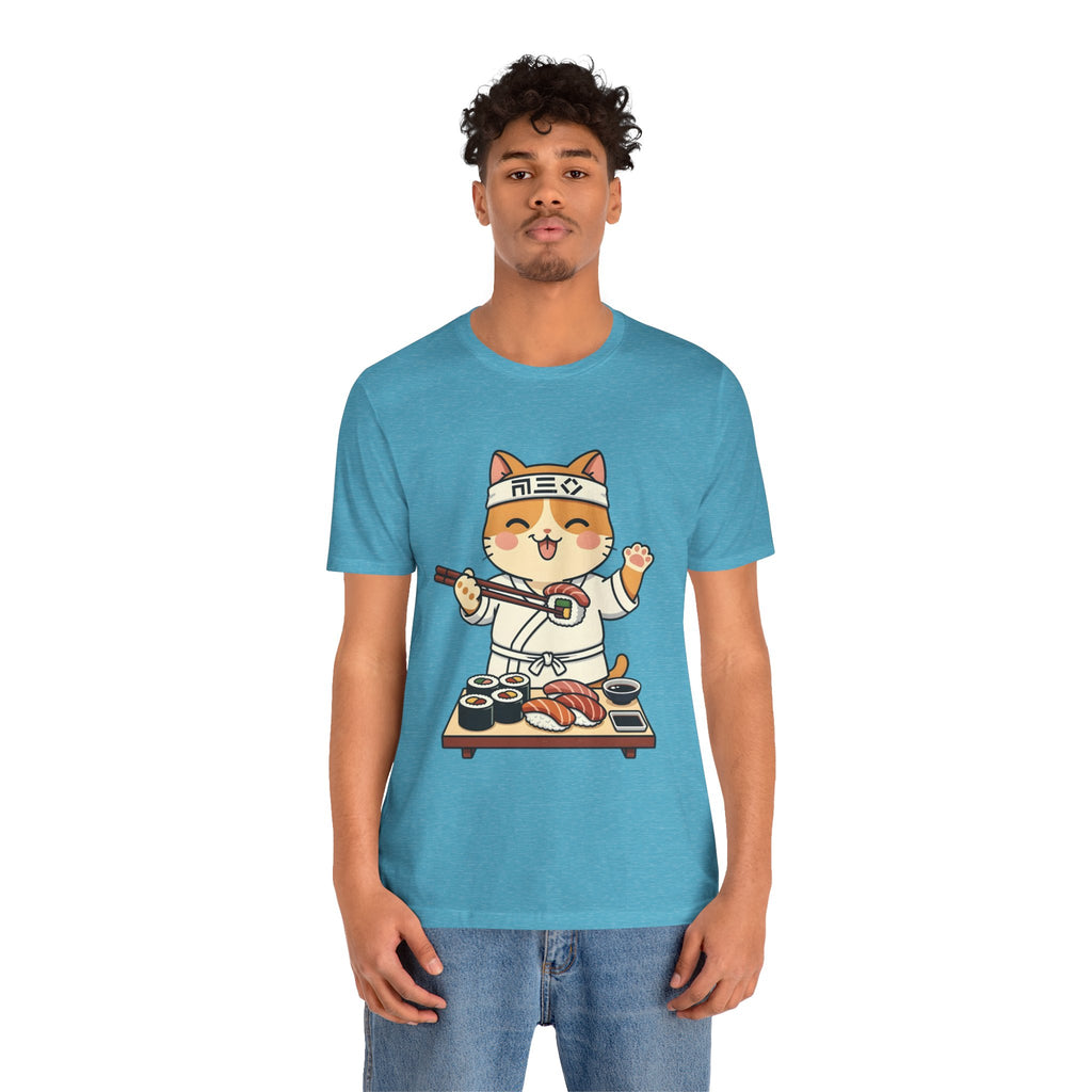 Sushi Chef Cat T‑Shirt — Cute Kawaii Cat Making Sushi Graphic Tee