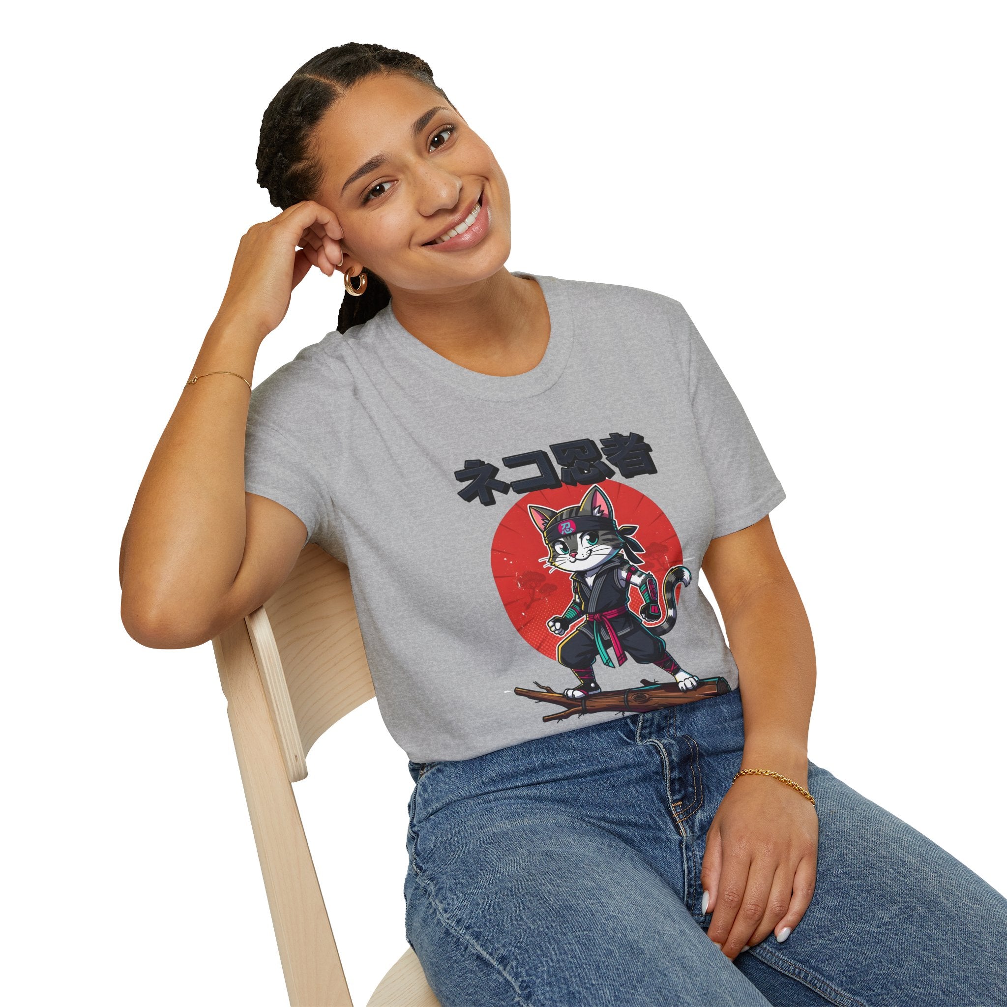 Neko Ronin Cat T-Shirt – Samurai Cat with Red Sun Japanese Text