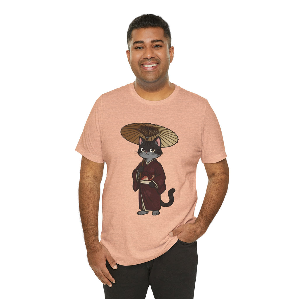 Geisha Cat Tee — Japanese Umbrella Cat Graphic T-Shirt