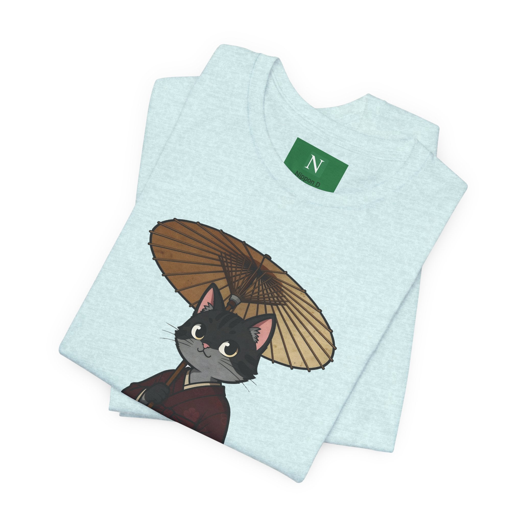 Geisha Cat Tee — Japanese Umbrella Cat Graphic T-Shirt