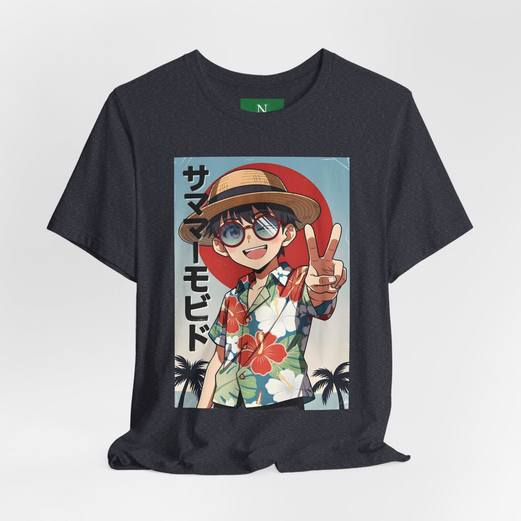 Anime Summer Kid: Tropical Hawaiian Tee with Peace Sign (サマー)