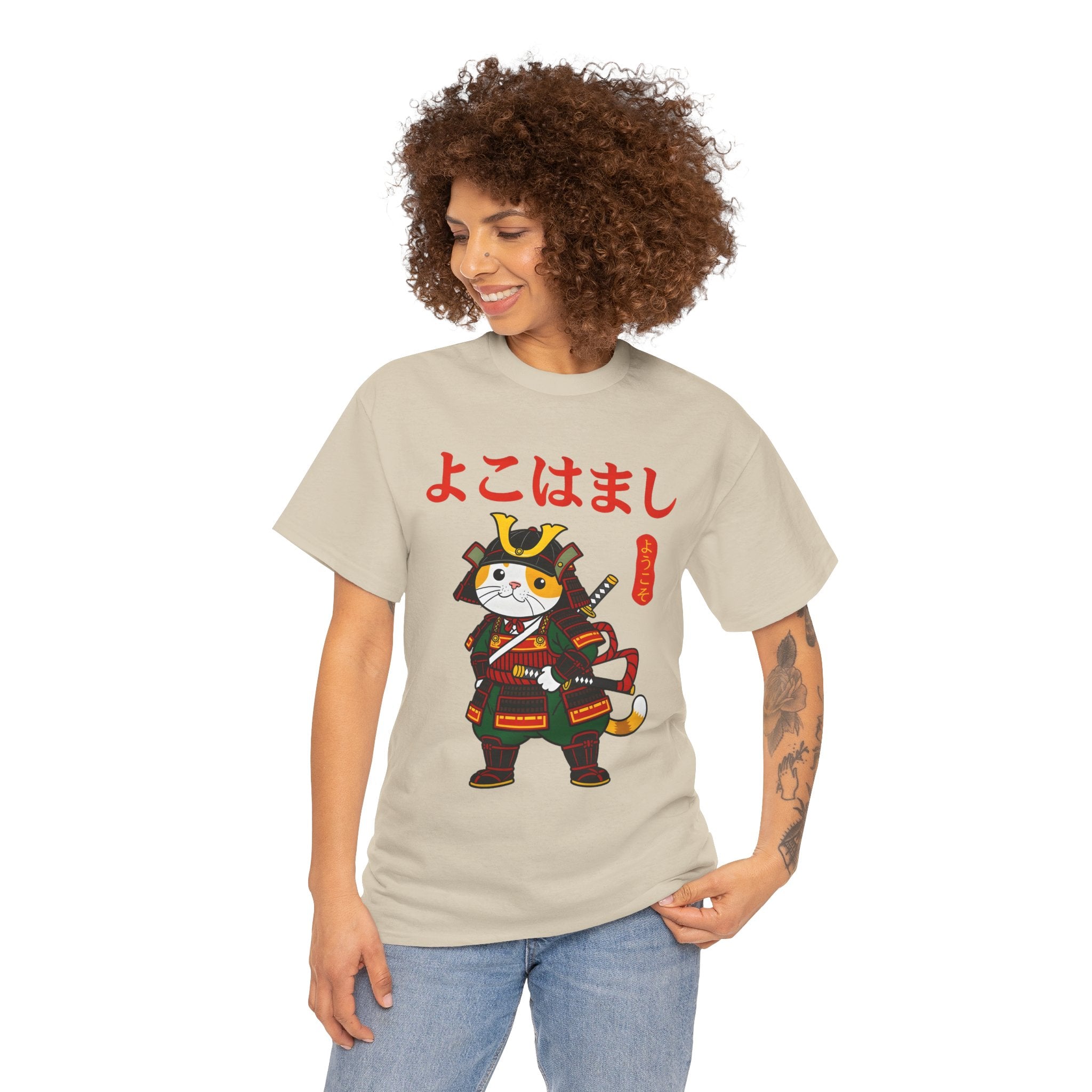 Samurai Cat T-Shirt — 'よこはまし' Japanese Yokohama Cute Warrior Tee