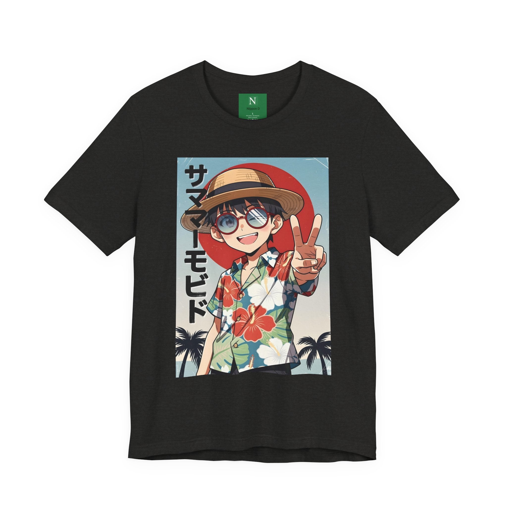 Anime Summer Kid: Tropical Hawaiian Tee with Peace Sign (サマー)
