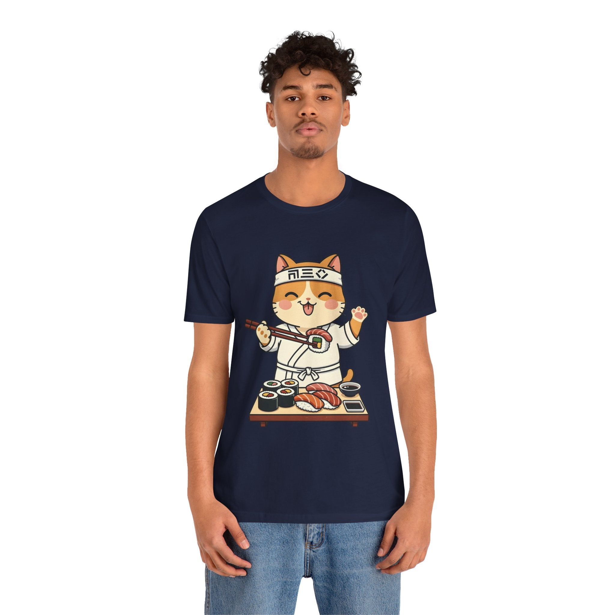 Sushi Chef Cat T‑Shirt — Cute Kawaii Cat Making Sushi Graphic Tee