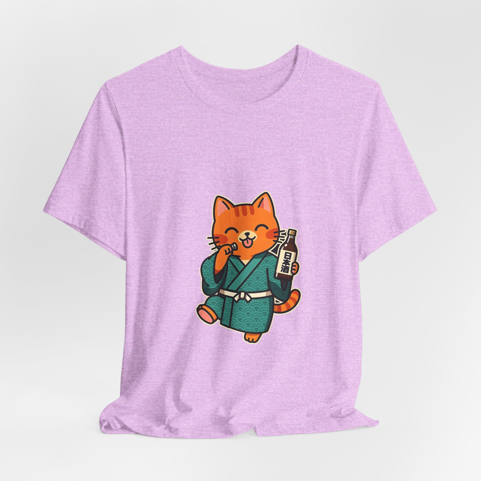 Sake Cat Tee — Cute Orange Cat in Kimono Drinking Sake T-Shirt