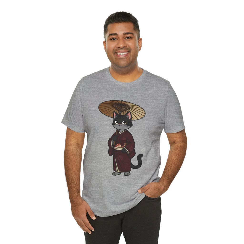 Geisha Cat Tee — Japanese Umbrella Cat Graphic T-Shirt