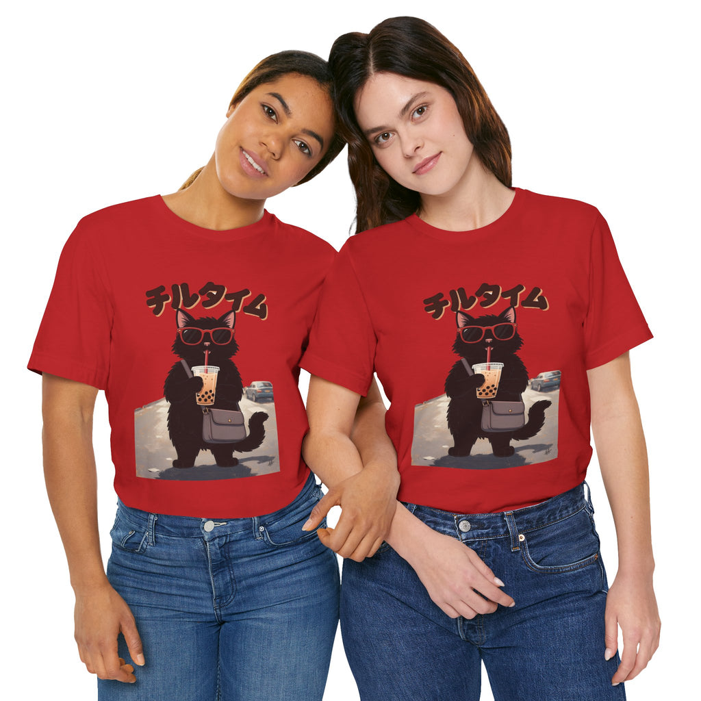 Boba Cat Tee — Cute Cat Drinking Bubble Tea Graphic T-Shirt