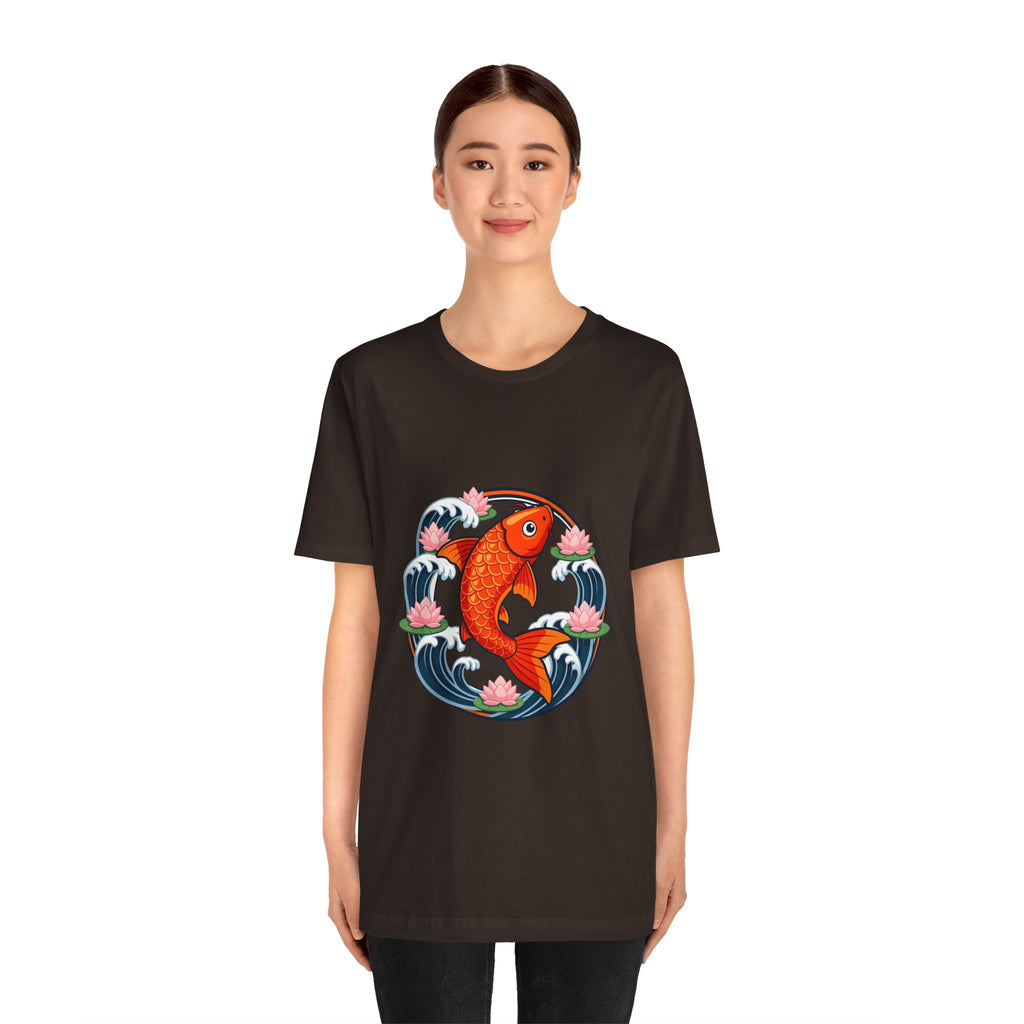 Koi Circle Graphic Tee — Japanese Koi Fish Waves & Lotus T-Shirt
