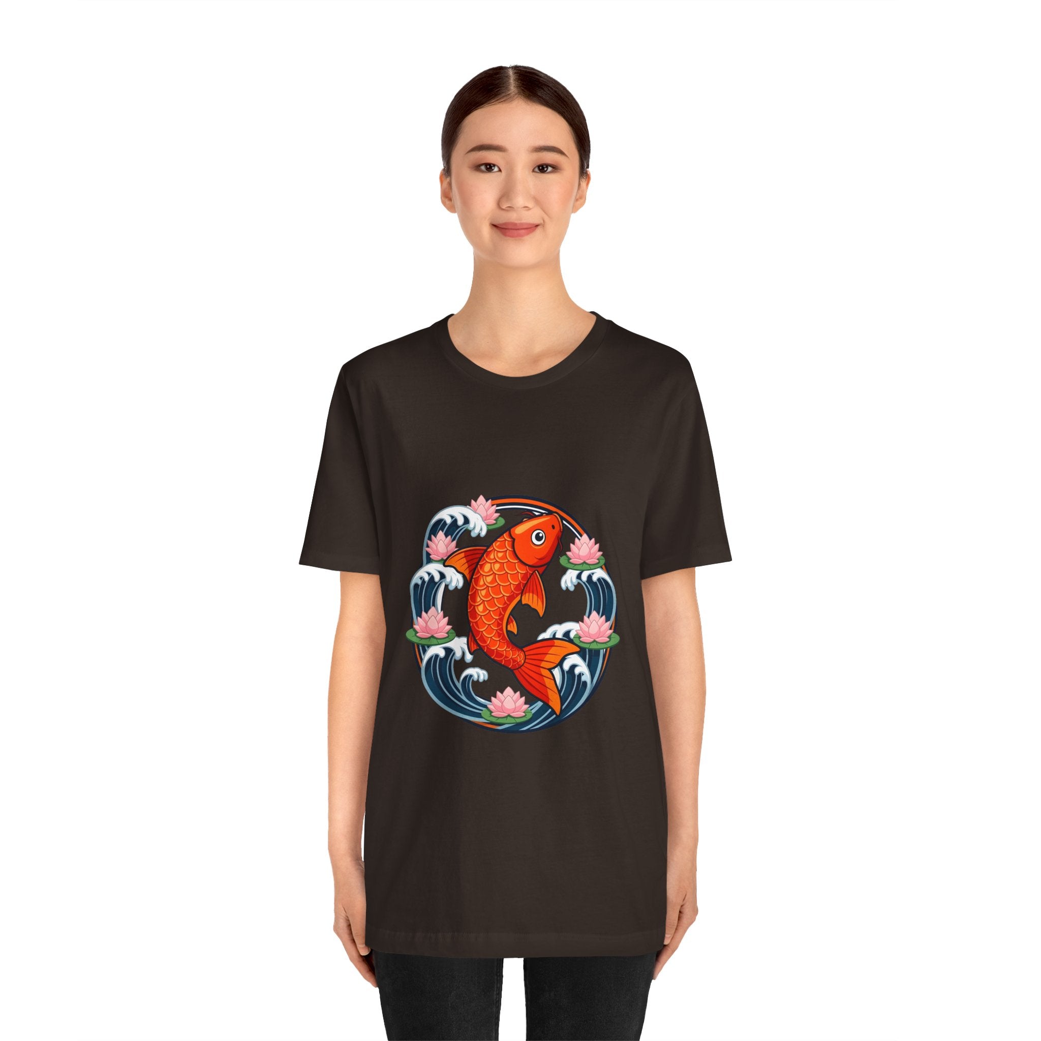 Koi Circle Graphic Tee — Japanese Koi Fish Waves & Lotus T-Shirt
