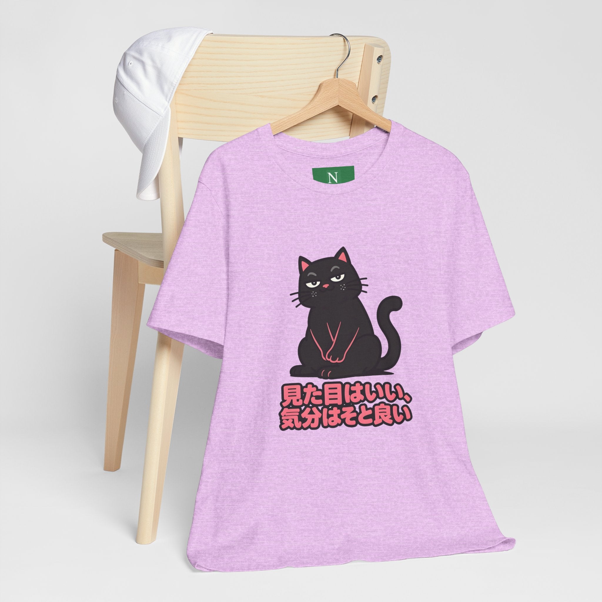 Black Cat Tee with Japanese Text — 'Mita Me wa Ii, Kimochi wa Sore Ijo' Cute Kawaii Graphic T-Shirt