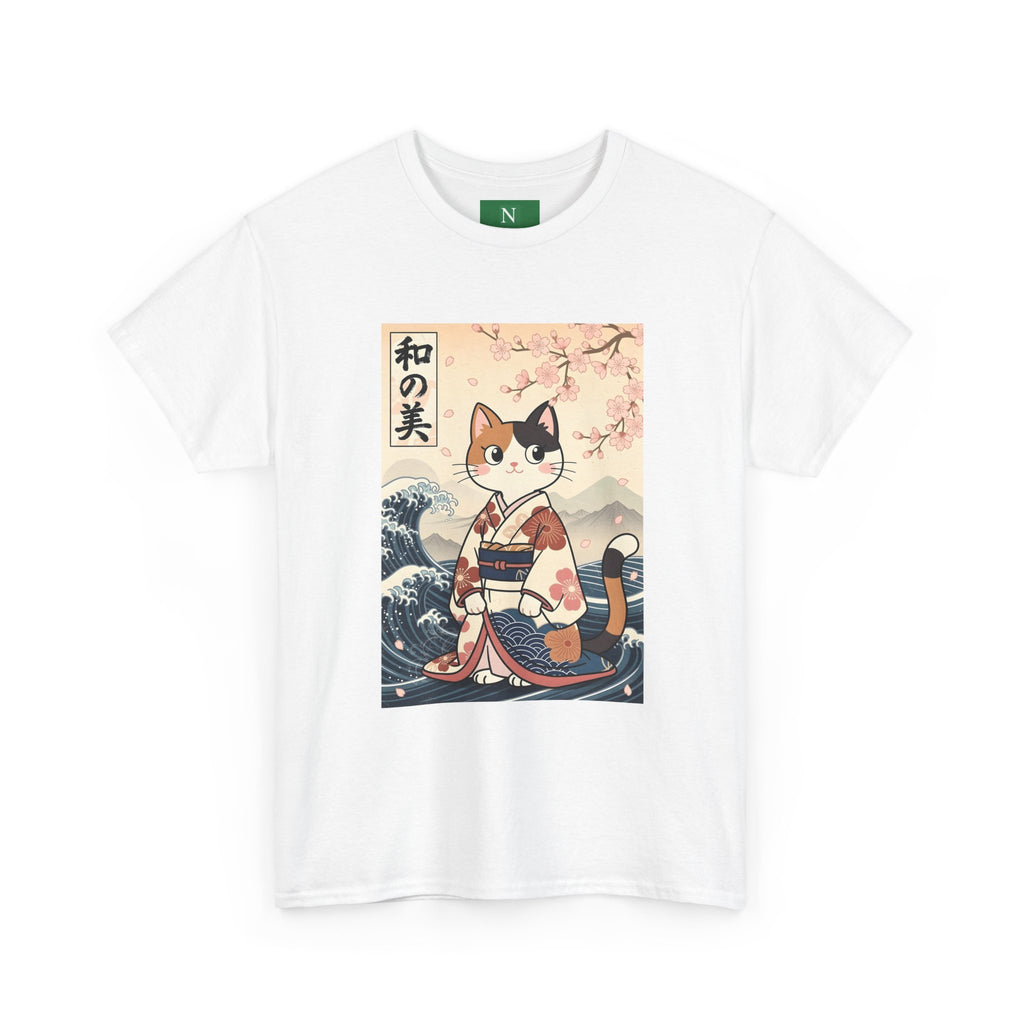 Cat Ukiyo-e T-Shirt — Vintage Japanese Kimono Cat with Cherry Blossoms