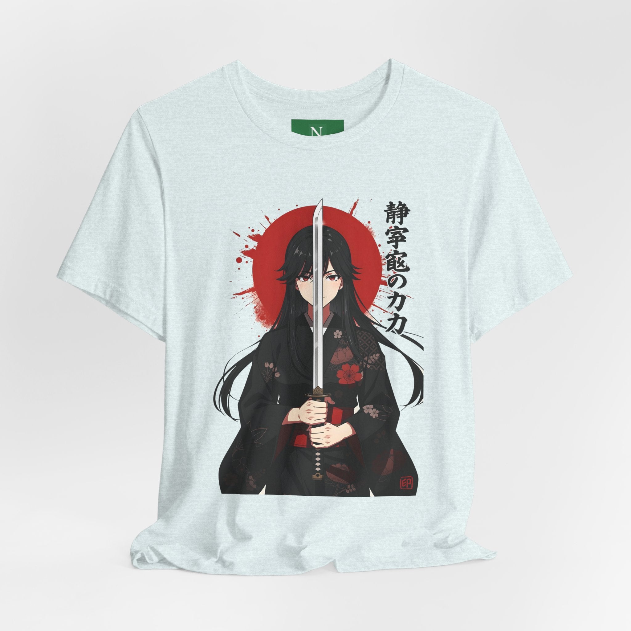 Samurai Girl Sword T‑Shirt — Anime Katana Tee with Japanese Text
