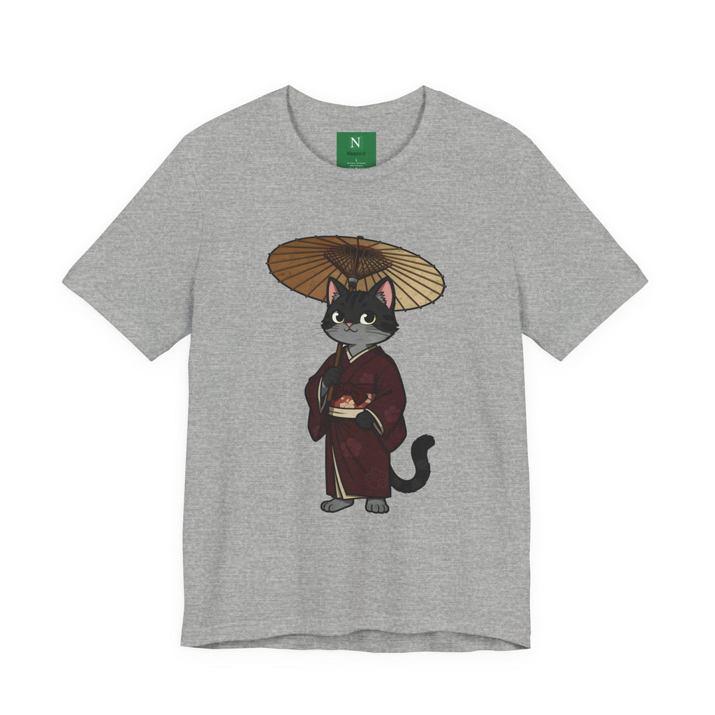 Geisha Cat Tee — Japanese Umbrella Cat Graphic T-Shirt