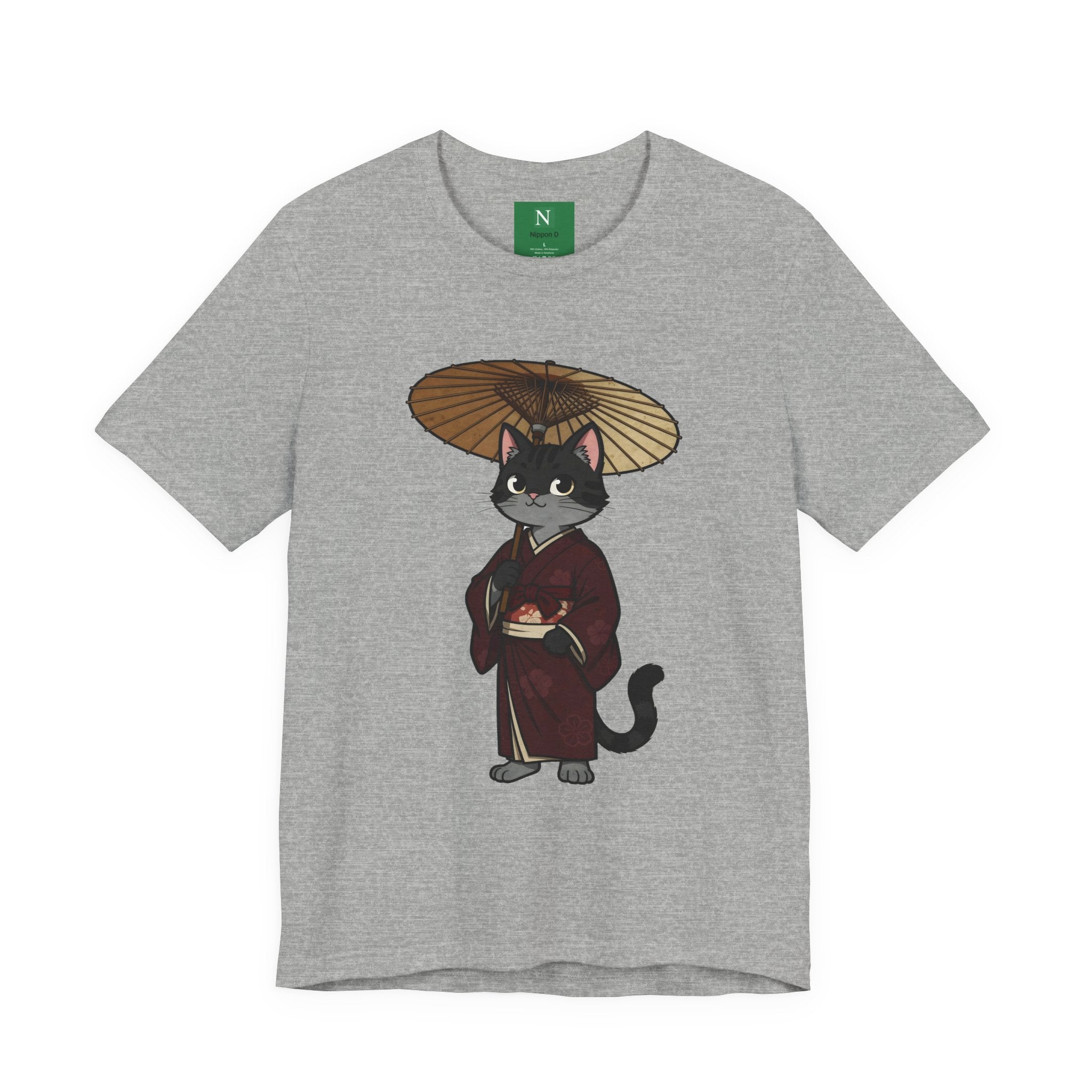 Geisha Cat Tee — Japanese Umbrella Cat Graphic T-Shirt