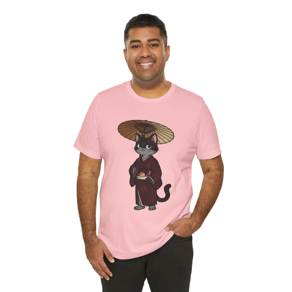 Geisha Cat Tee — Japanese Umbrella Cat Graphic T-Shirt
