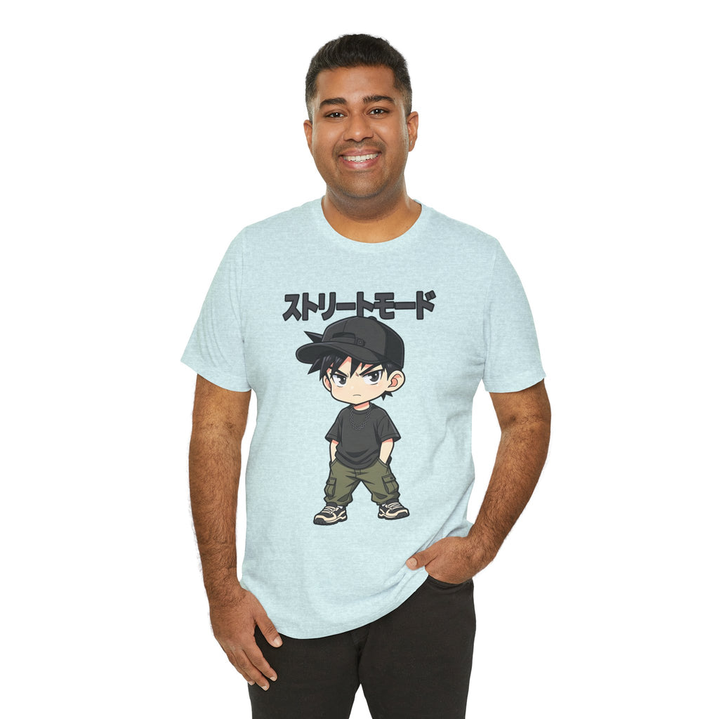 Street Mode Anime Boy T-Shirt — Japanese Text Graphic Tee