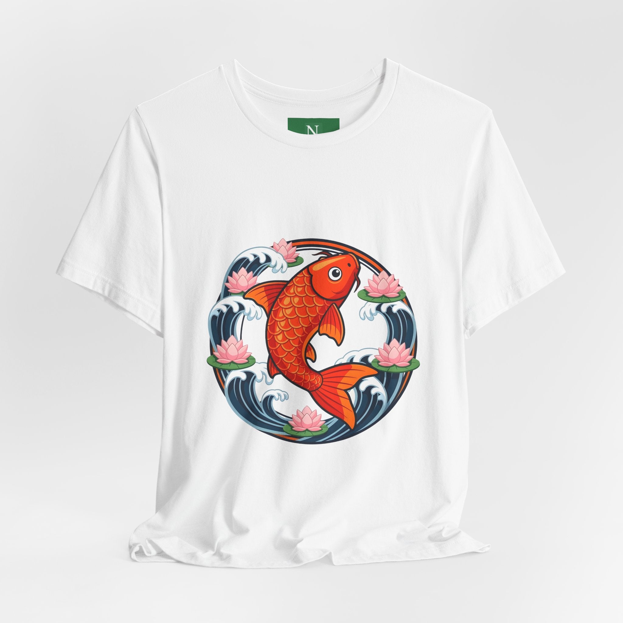 Koi Circle Graphic Tee — Japanese Koi Fish Waves & Lotus T-Shirt