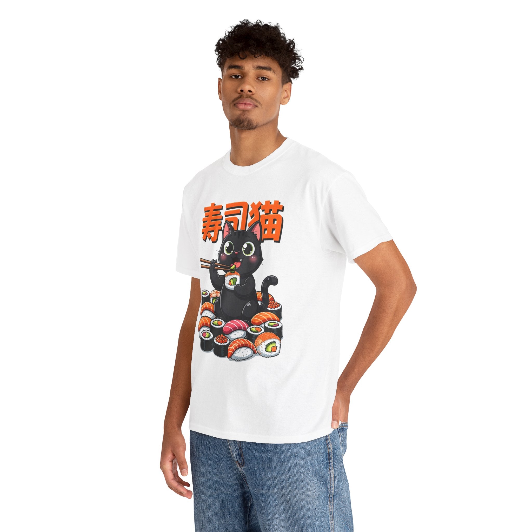 Sushi Cat T-Shirt – Cute Black Cat Eating Sushi Graphic Tee