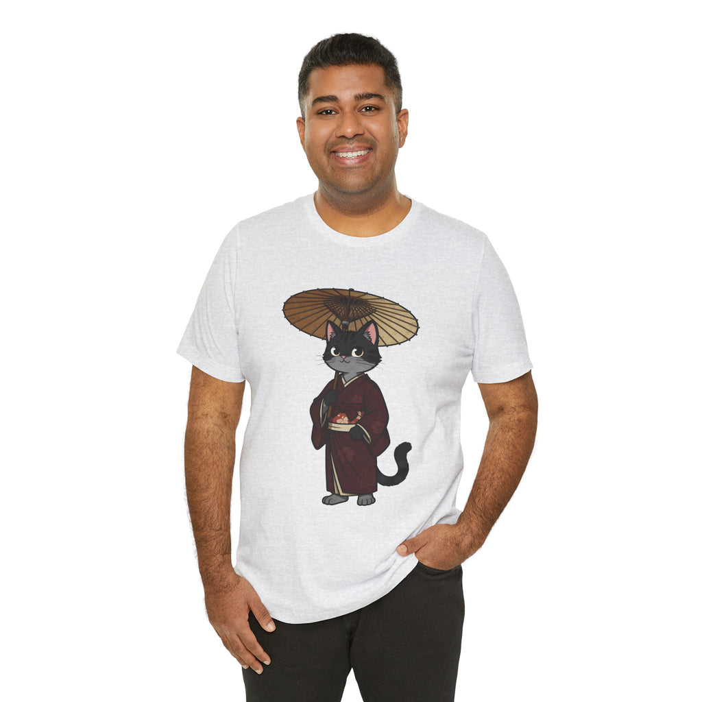 Geisha Cat Tee — Japanese Umbrella Cat Graphic T-Shirt
