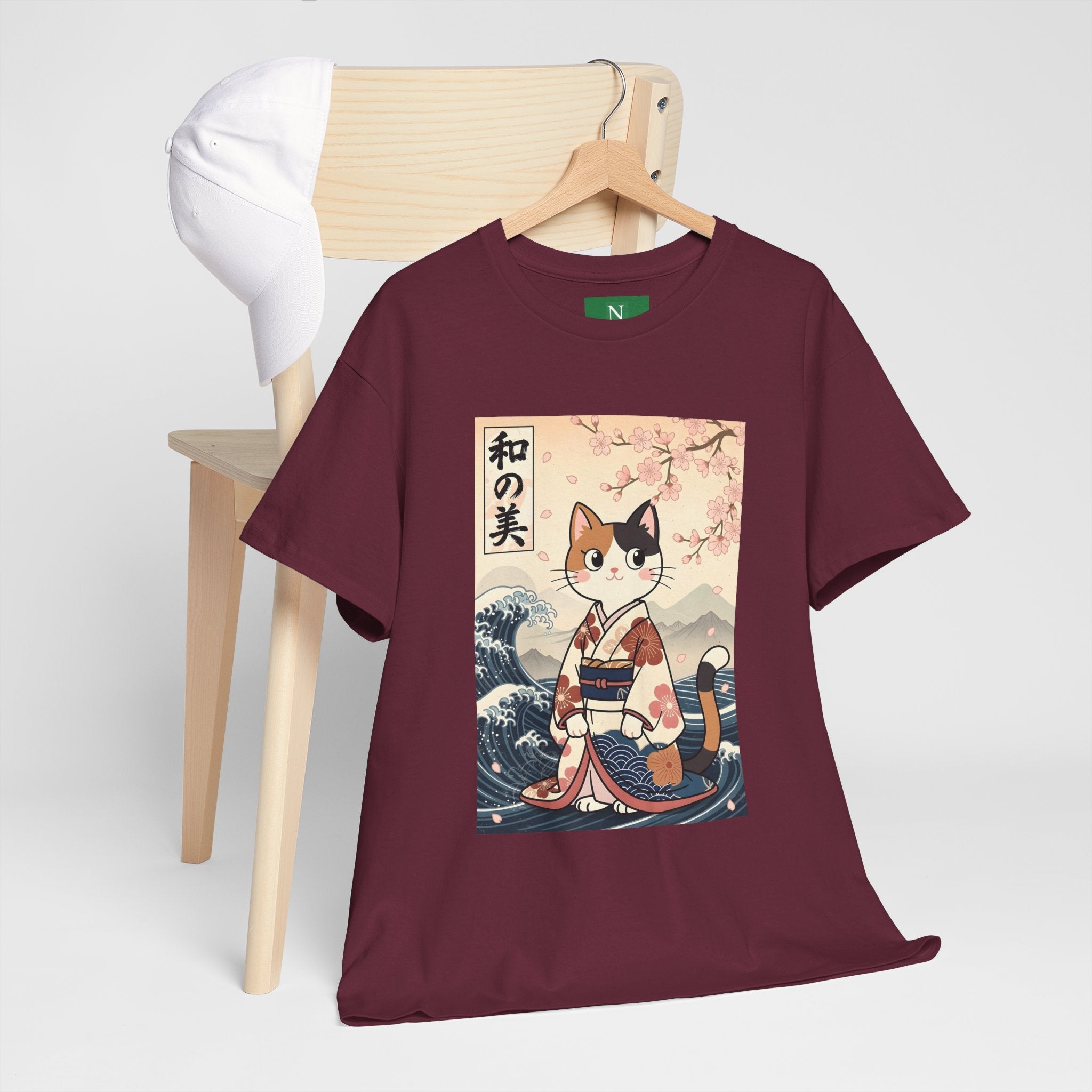 Cat Ukiyo-e T-Shirt — Vintage Japanese Kimono Cat with Cherry Blossoms