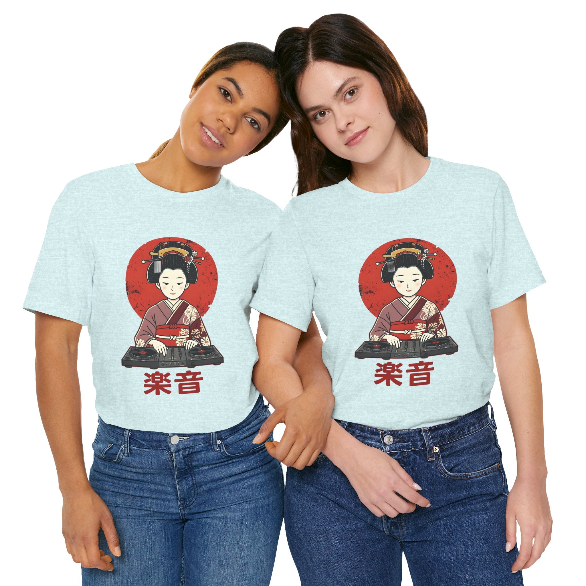 Geisha DJ T-Shirt — Japanese Vinyl Turntable Tee with '楽音' (Music) Design