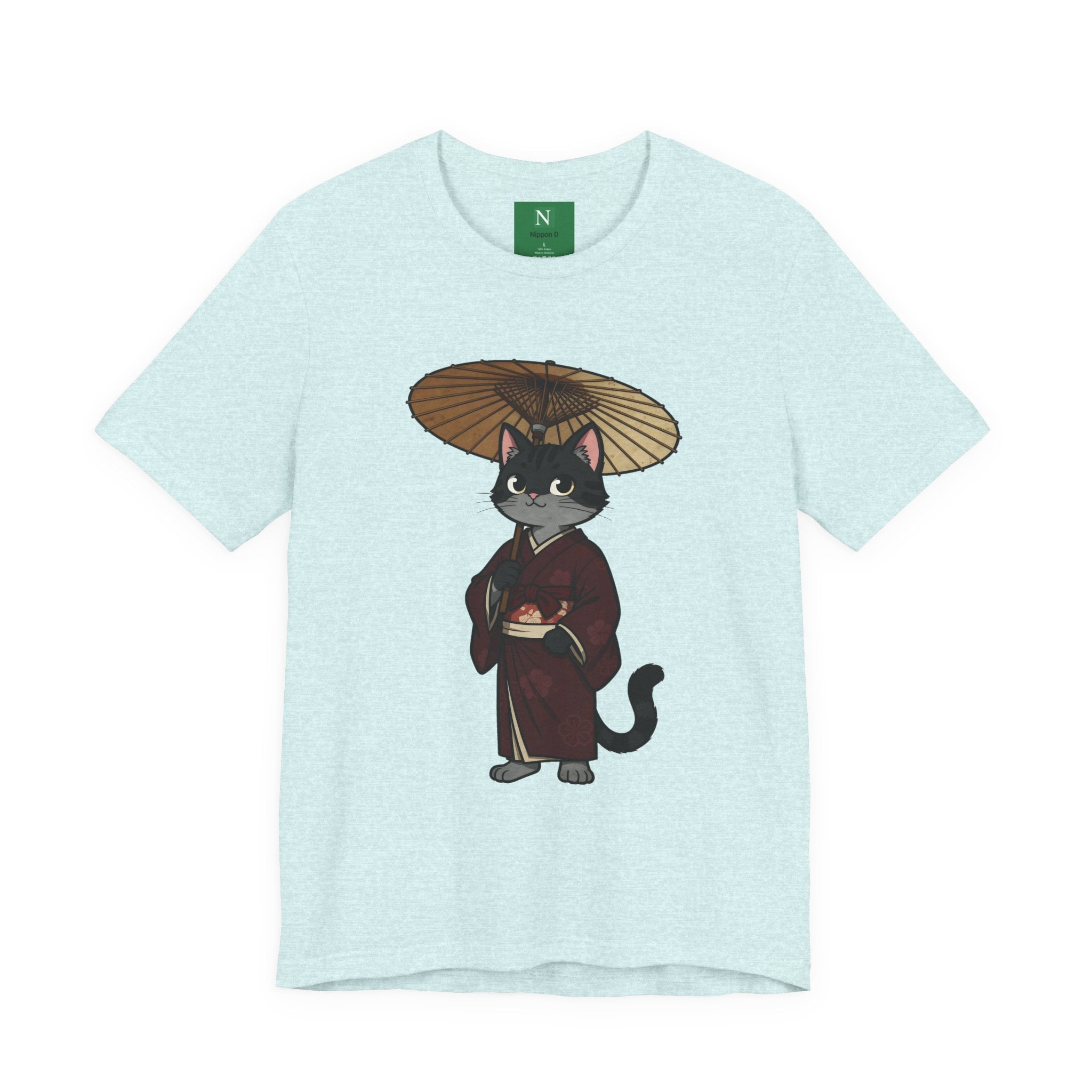 Geisha Cat Tee — Japanese Umbrella Cat Graphic T-Shirt
