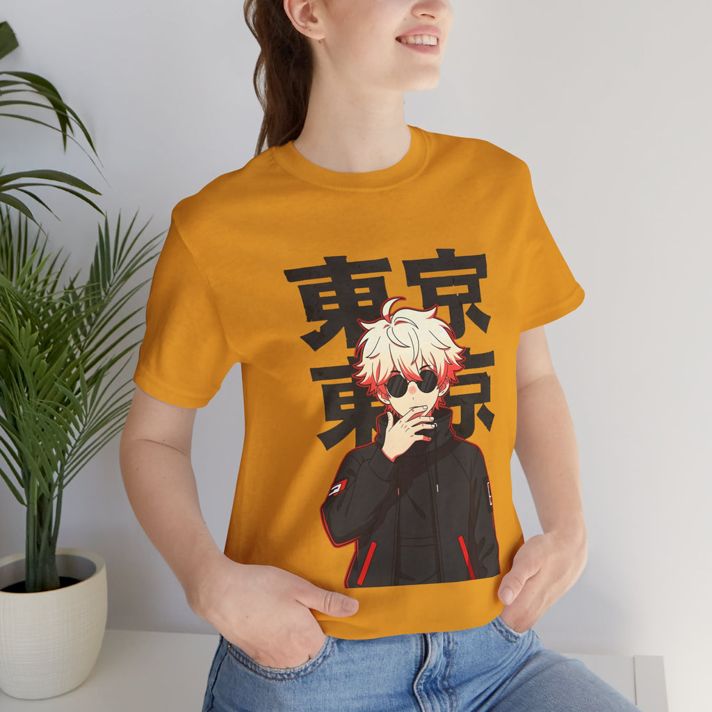 Tokyo Anime Graphic Tee — Blond Character with Kanji "東京"