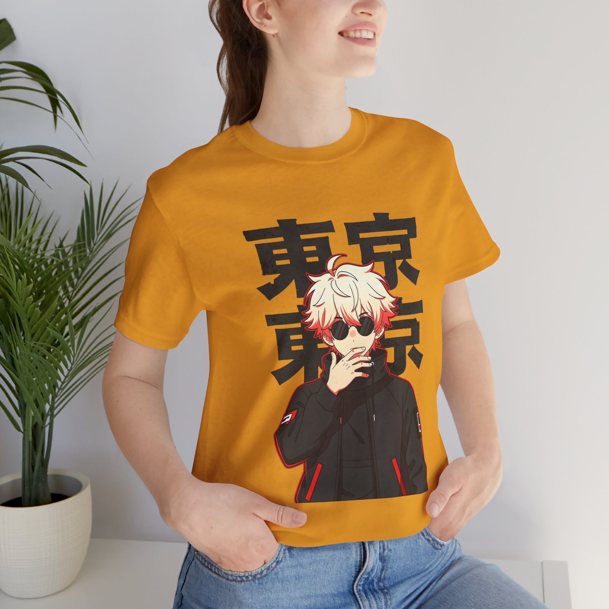 Tokyo Anime Graphic Tee — Blond Character with Kanji "東京"
