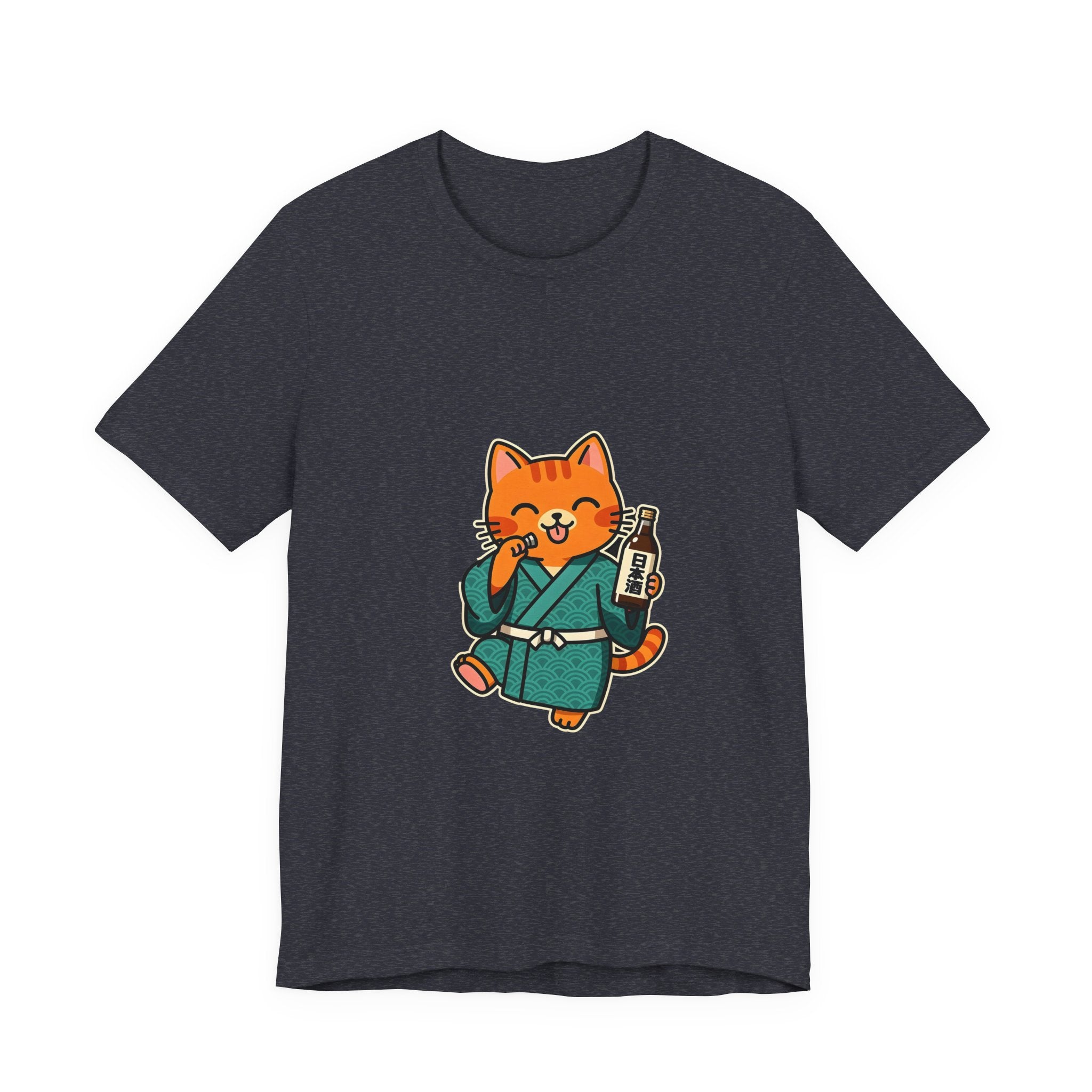 Sake Cat Tee — Cute Orange Cat in Kimono Drinking Sake T-Shirt