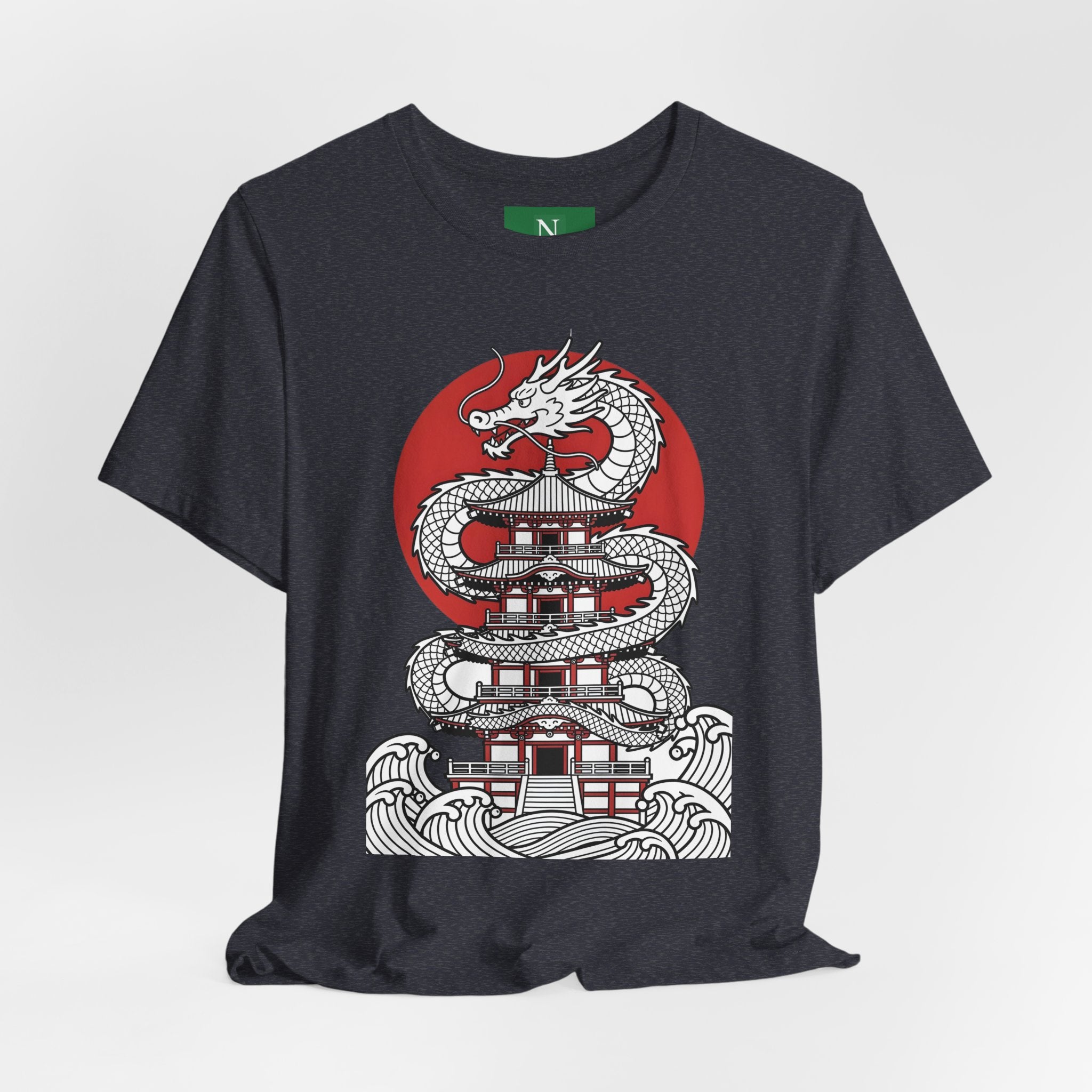 Dragon Pagoda T‑Shirt — Japanese Red Sun Temple Graphic Tee