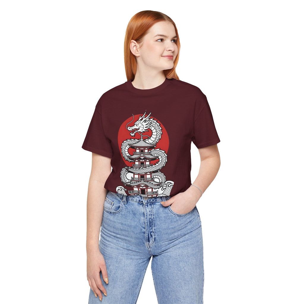 Dragon Pagoda T‑Shirt — Japanese Red Sun Temple Graphic Tee