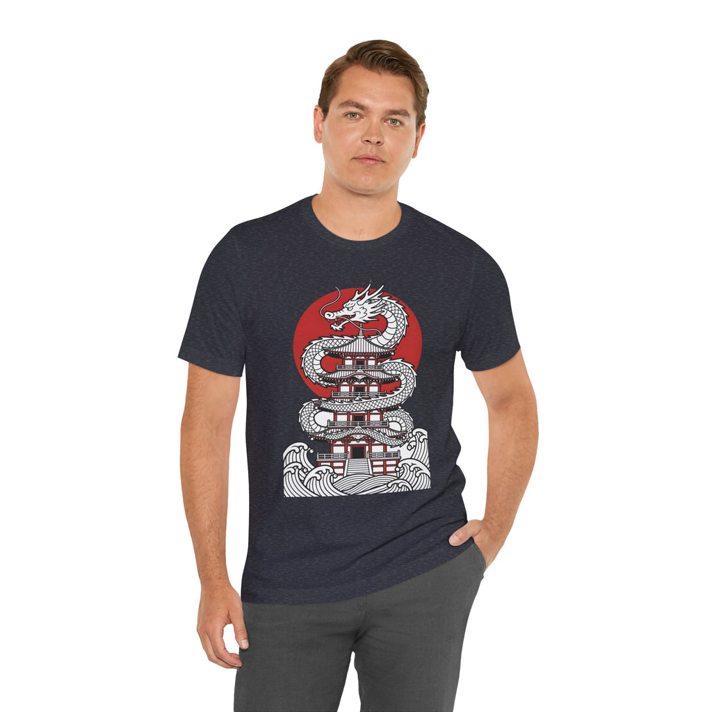 Dragon Pagoda T‑Shirt — Japanese Red Sun Temple Graphic Tee