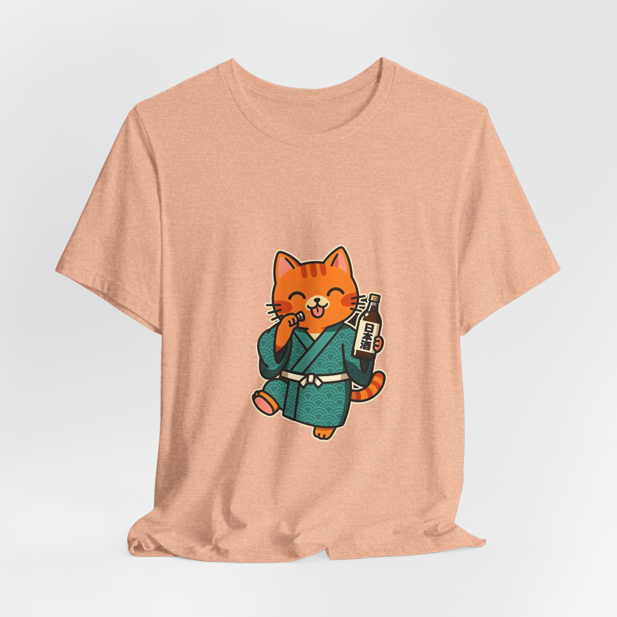 Sake Cat Tee — Cute Orange Cat in Kimono Drinking Sake T-Shirt