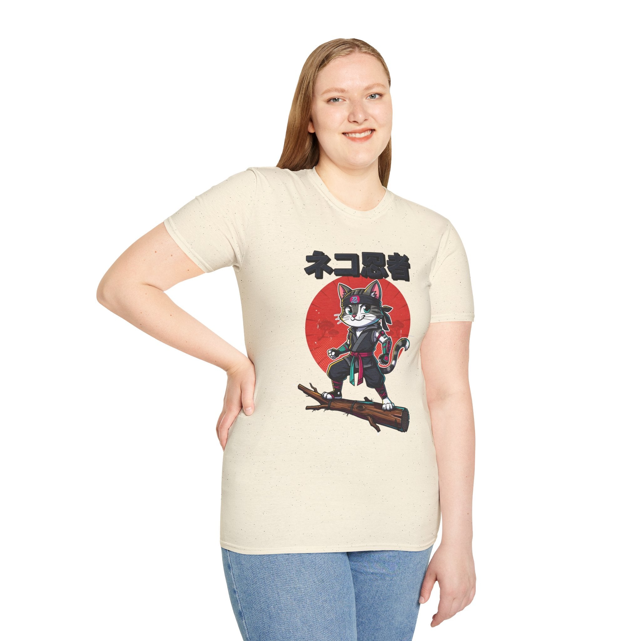 Neko Ronin Cat T-Shirt – Samurai Cat with Red Sun Japanese Text