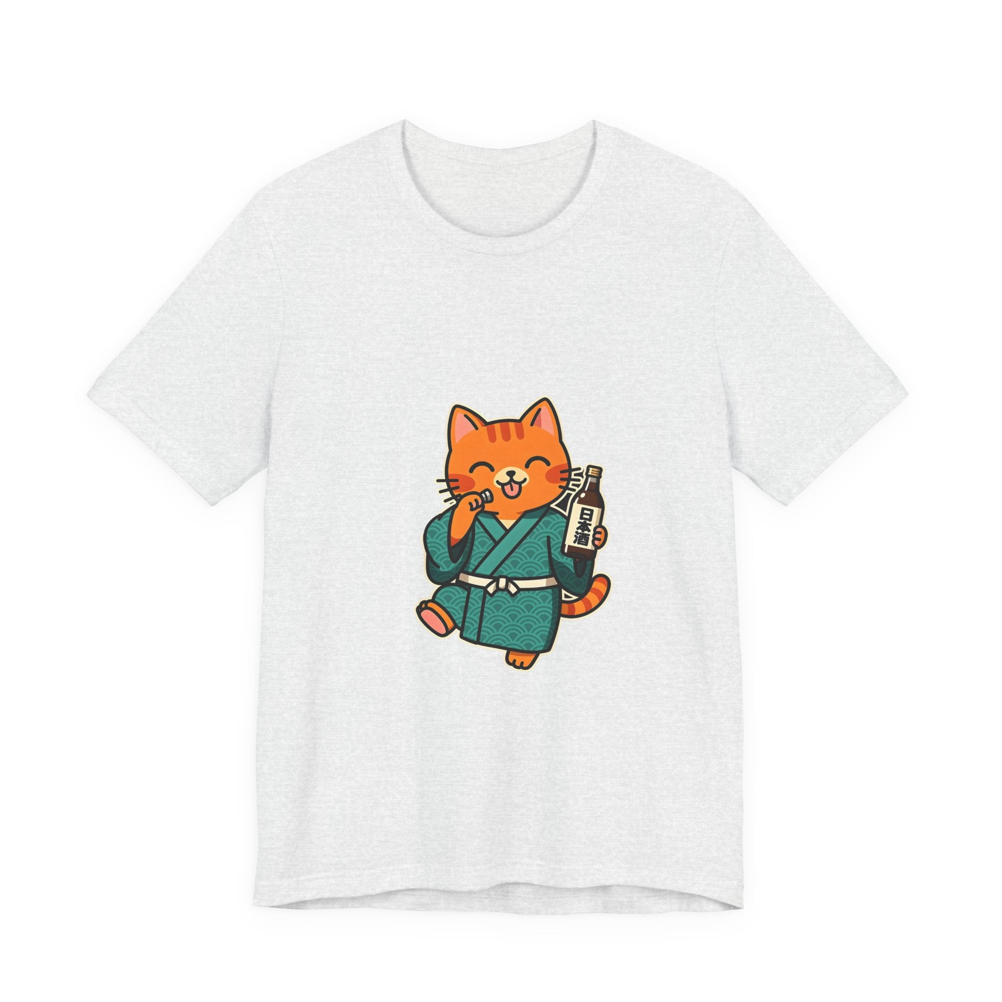 Sake Cat Tee — Cute Orange Cat in Kimono Drinking Sake T-Shirt