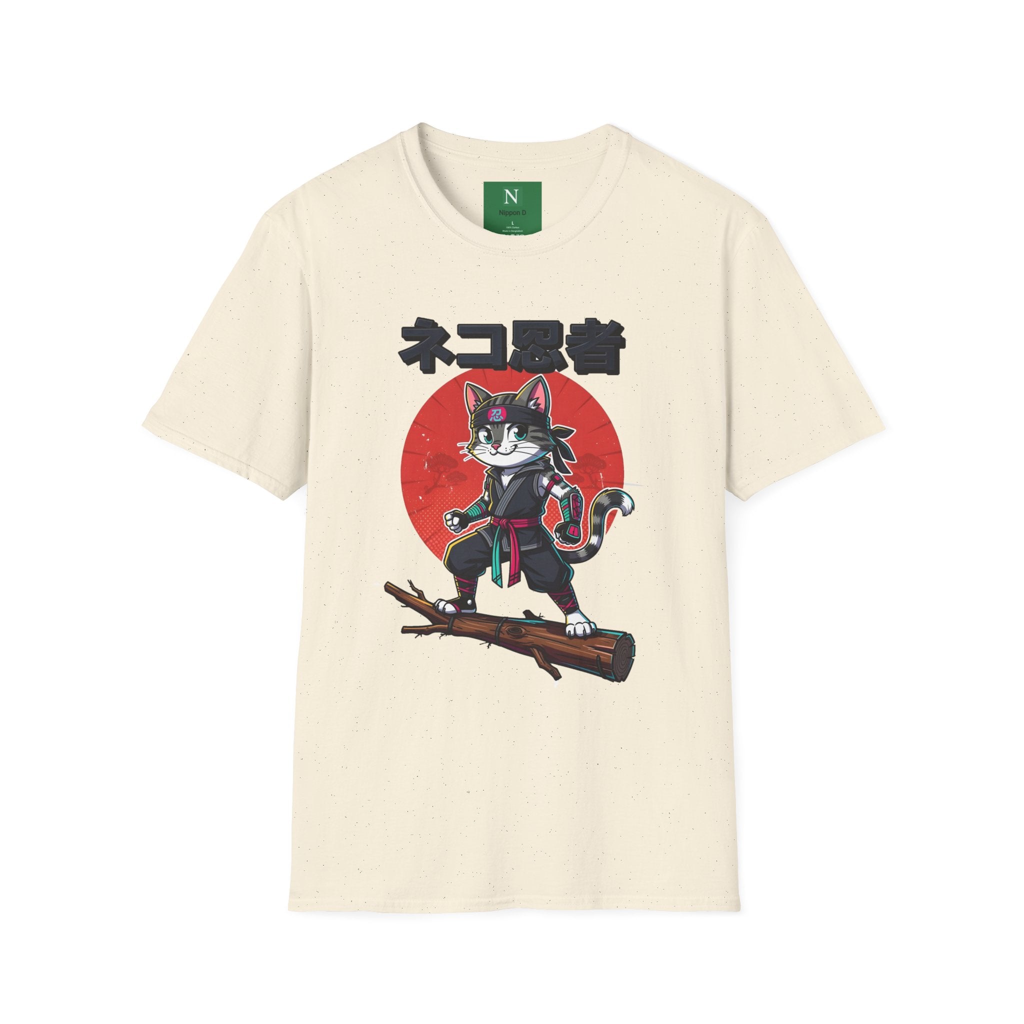 Neko Ronin Cat T-Shirt – Samurai Cat with Red Sun Japanese Text