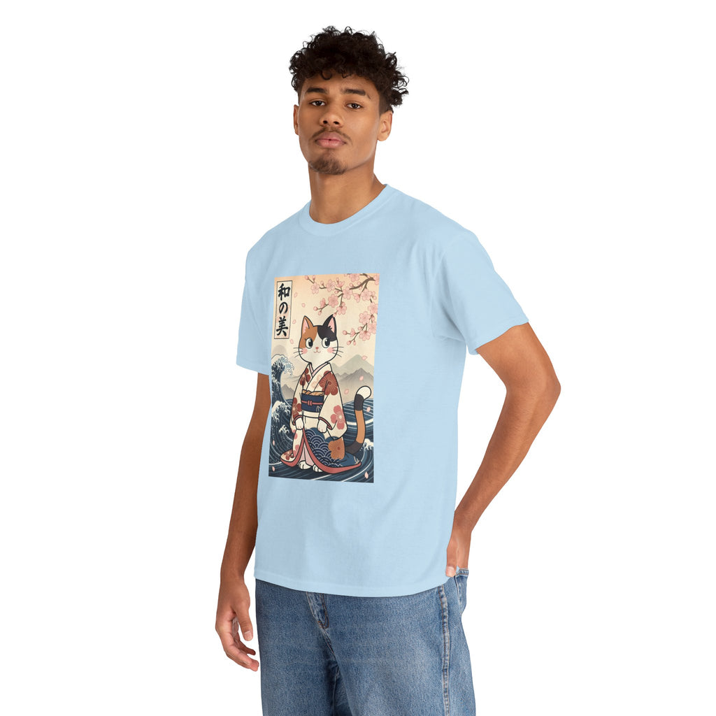 Cat Ukiyo-e T-Shirt — Vintage Japanese Kimono Cat with Cherry Blossoms