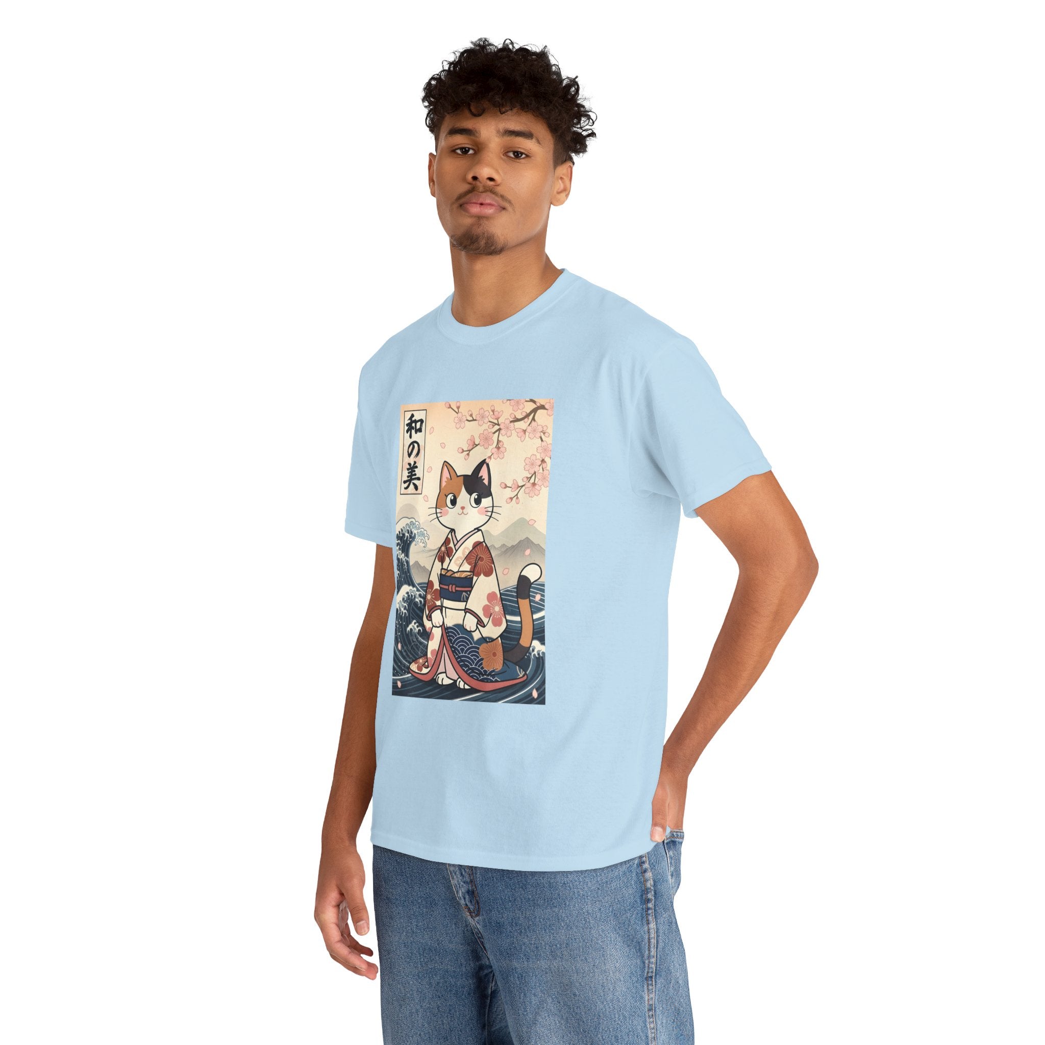 Cat Ukiyo-e T-Shirt — Vintage Japanese Kimono Cat with Cherry Blossoms
