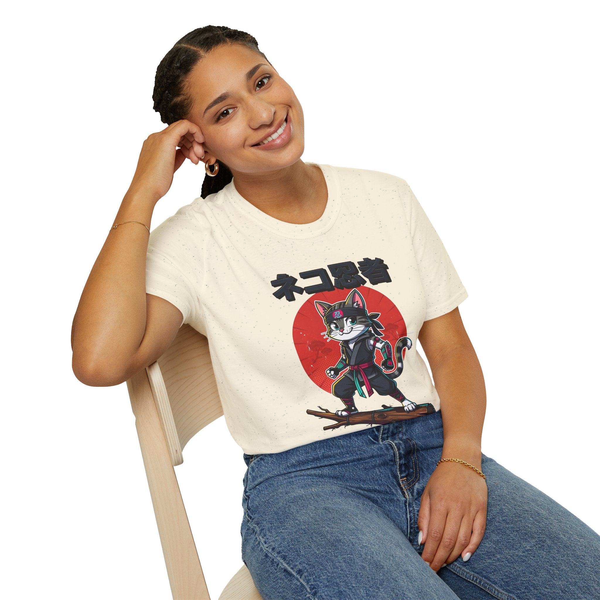Neko Ronin Cat T-Shirt – Samurai Cat with Red Sun Japanese Text