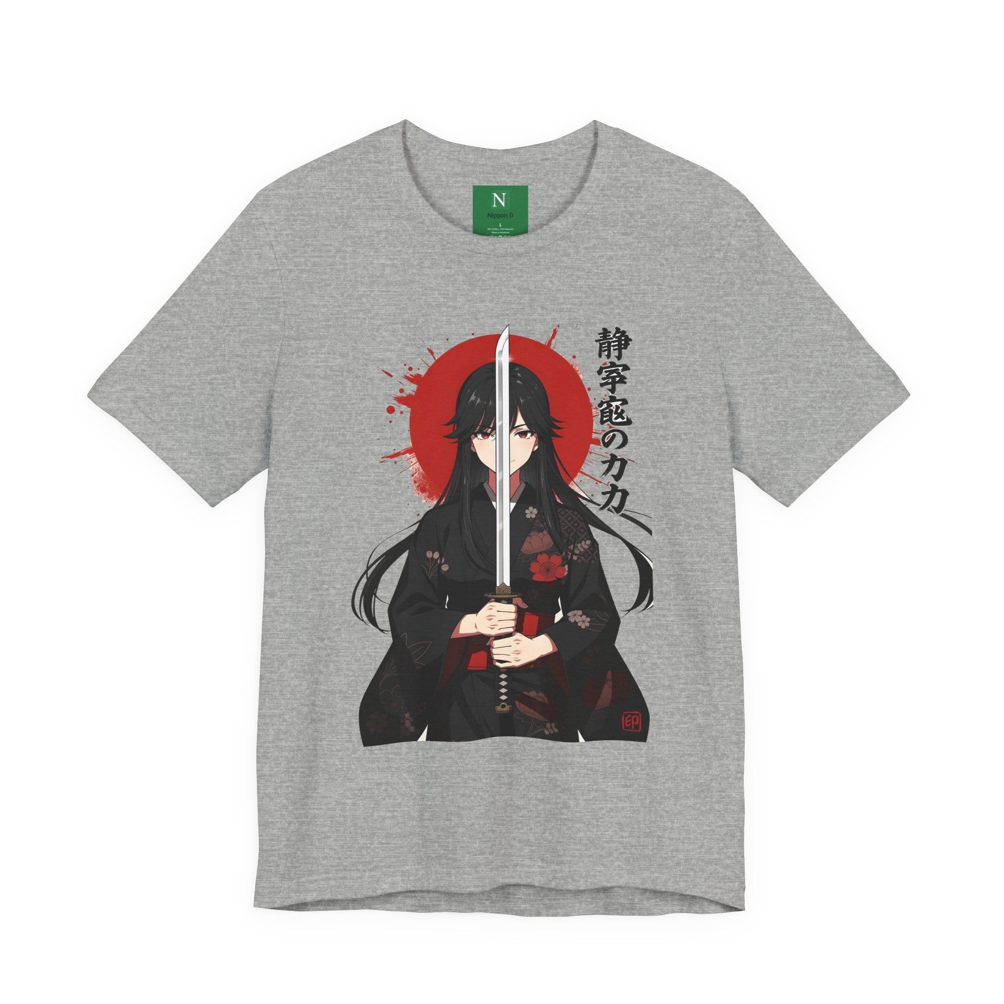 Samurai Girl Sword T‑Shirt — Anime Katana Tee with Japanese Text