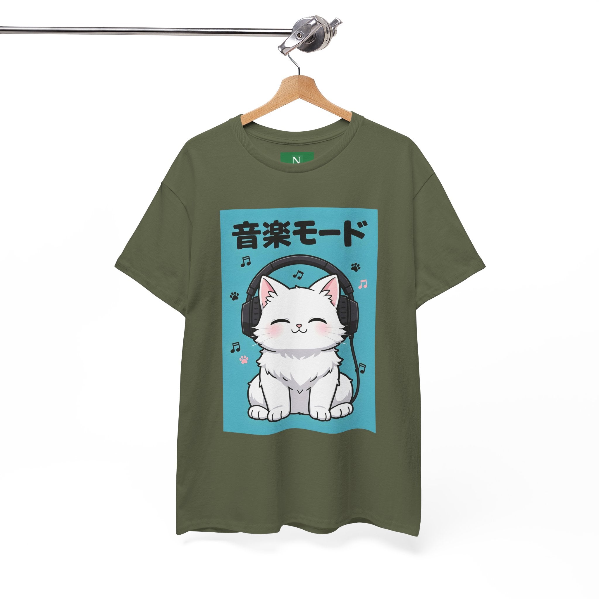 Music Mode Cat T-Shirt — Cute Headphone Kitten Tee (Japanese Text)