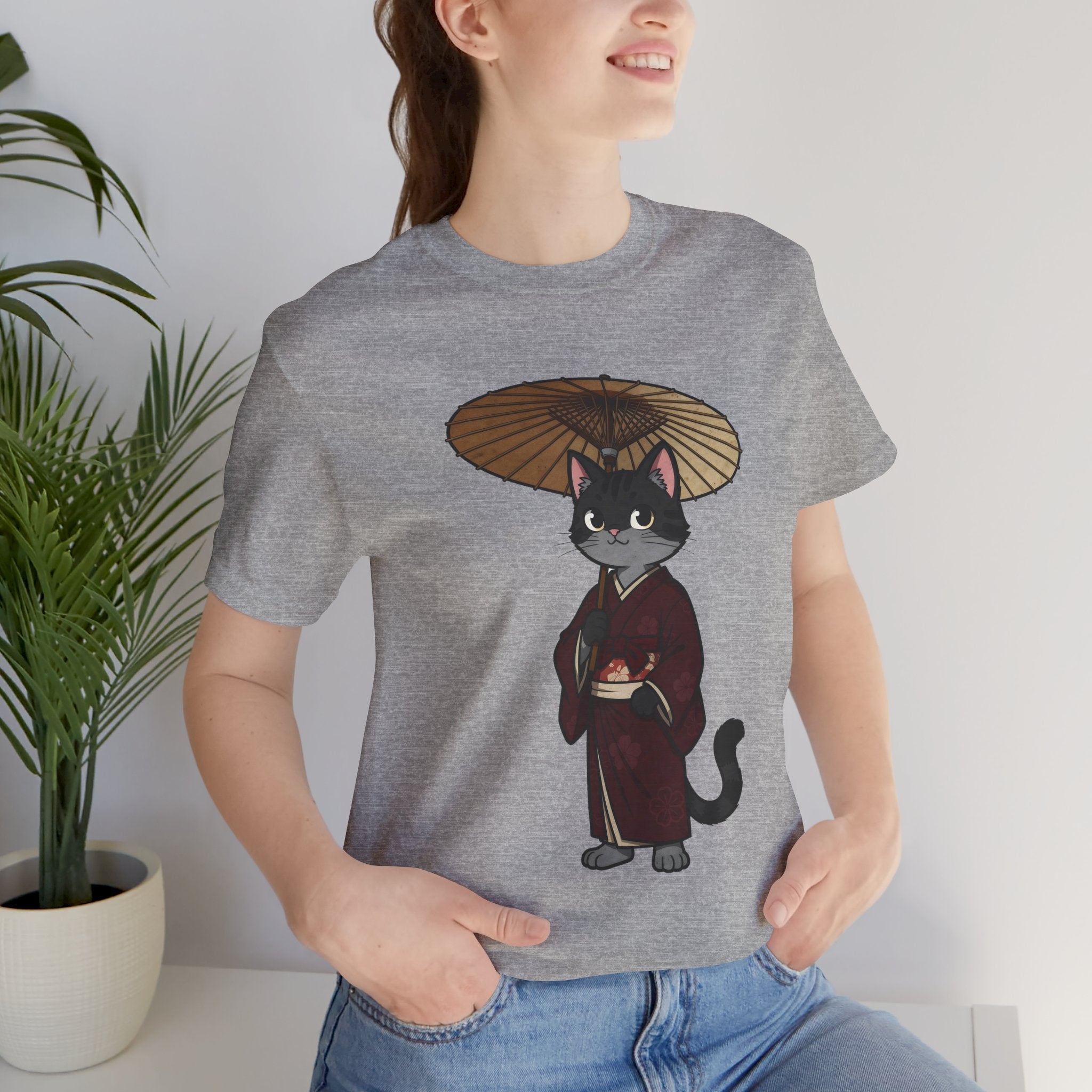Geisha Cat Tee — Japanese Umbrella Cat Graphic T-Shirt