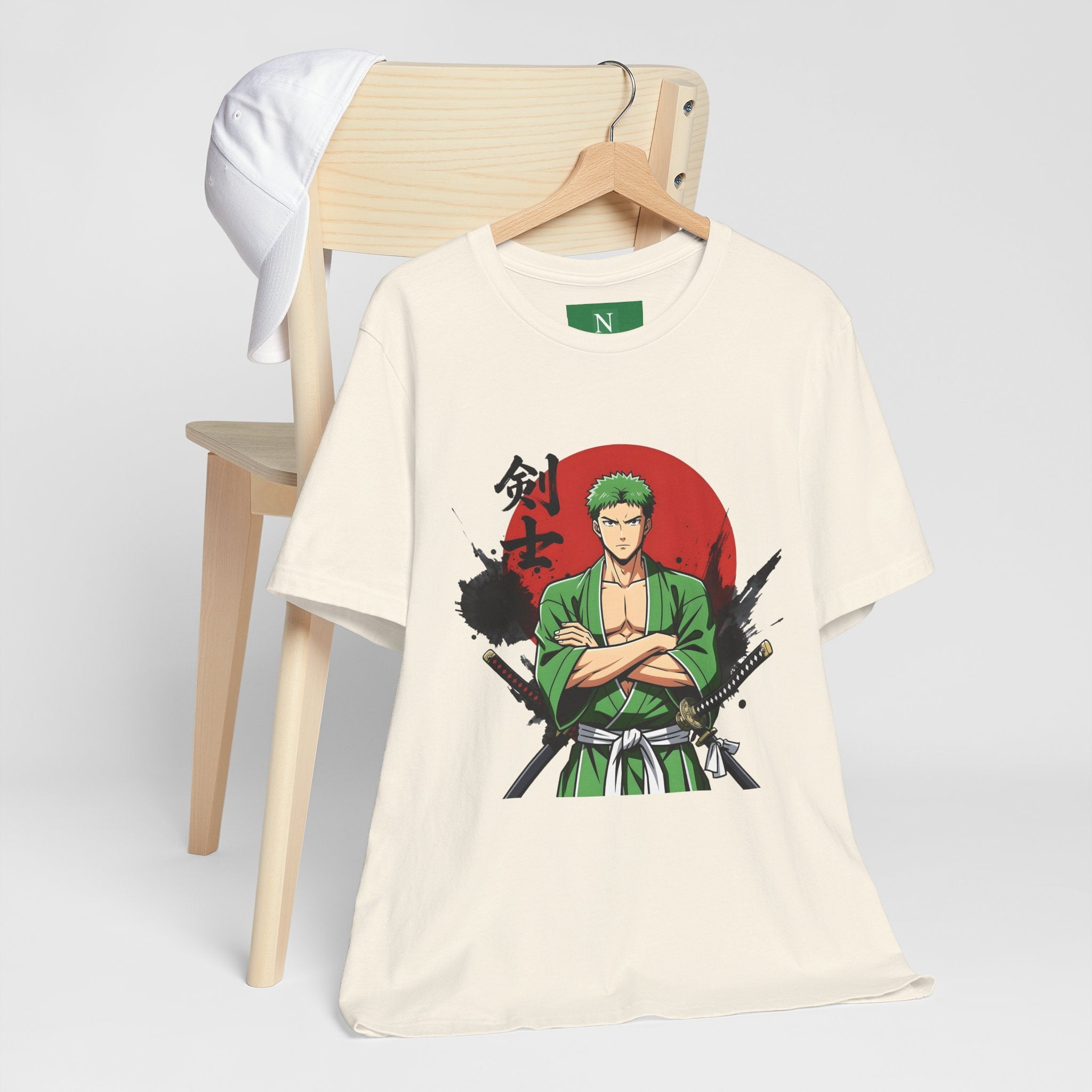 Anime Samurai Tee — Green-Haired Swordsman Graphic T-Shirt