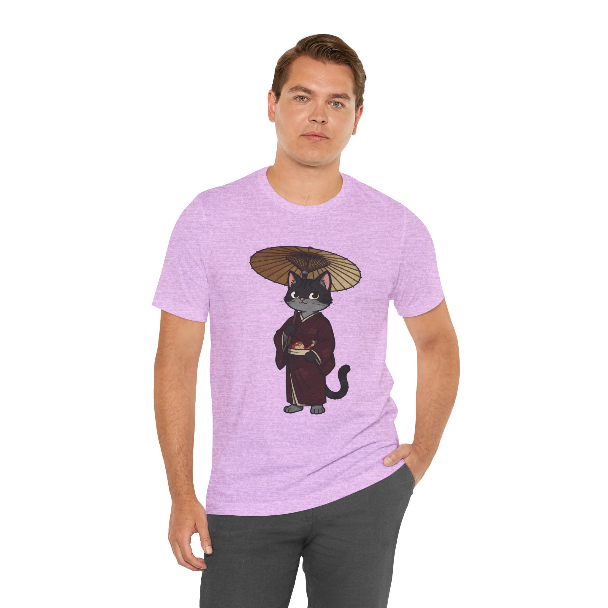 Geisha Cat Tee — Japanese Umbrella Cat Graphic T-Shirt