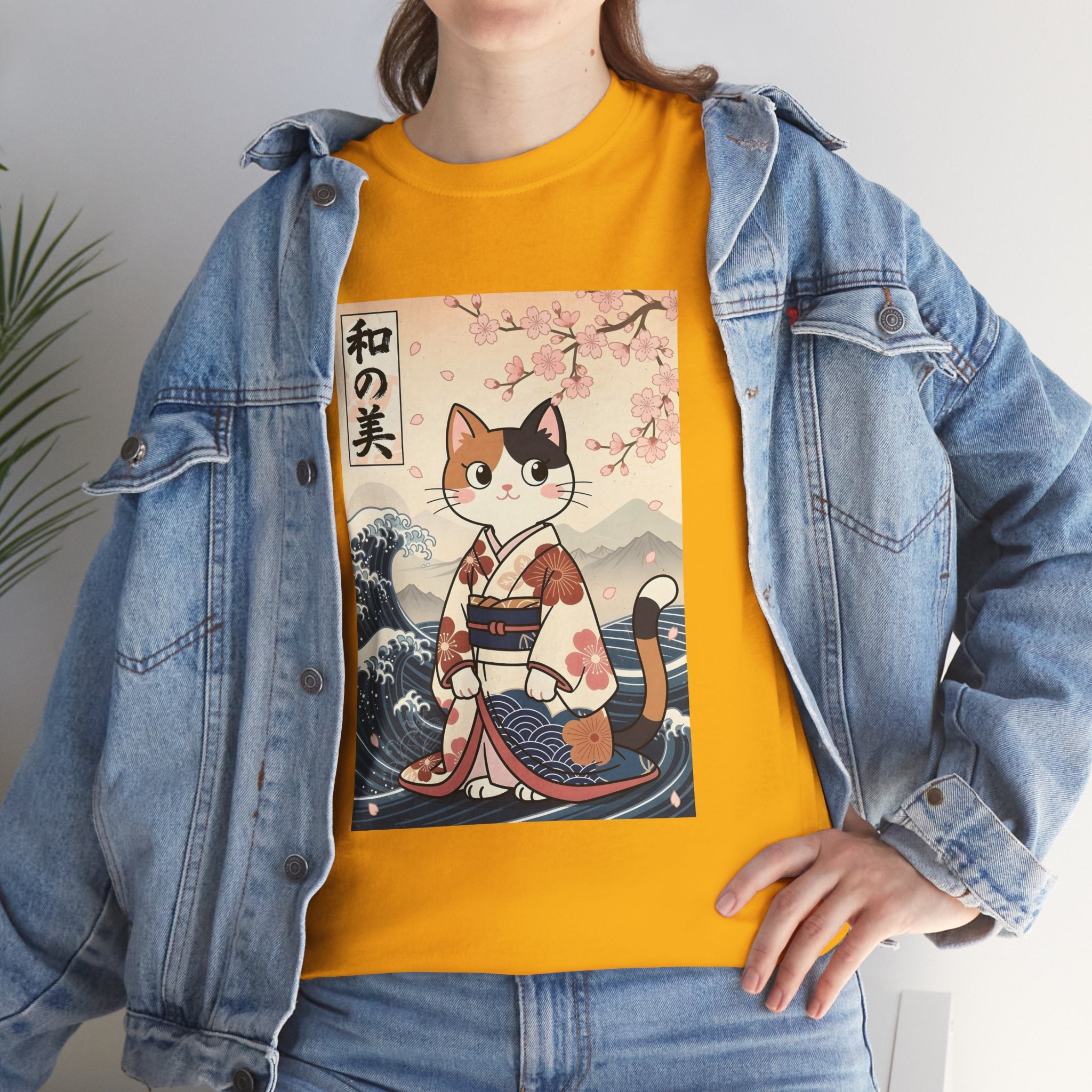 Cat Ukiyo-e T-Shirt — Vintage Japanese Kimono Cat with Cherry Blossoms